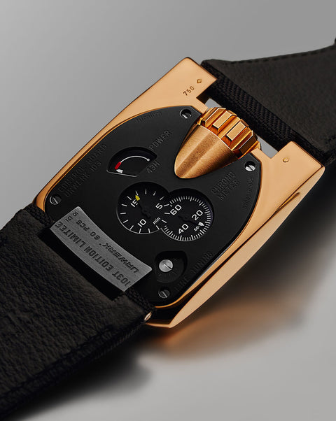 Explore the URWERK UR-103T RG, a rare red gold reference with exposed satellite display, orbital carousel, and sapphire crystal construction.