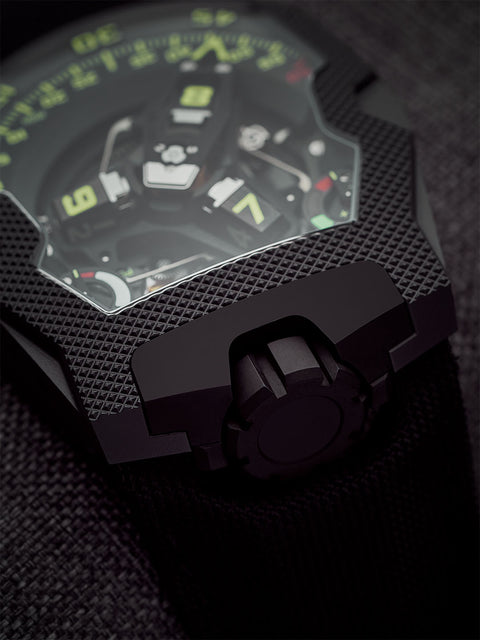 URWERK UR-210 Clou de Paris for sale, limited edition of 75. Guilloché steel case, retrograde minute hand, certified pre-owned with URWERK warranty.