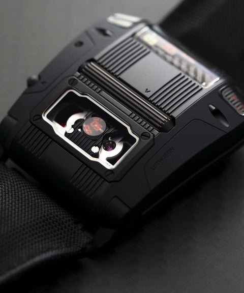 Discover the URWERK UR-111C Black Cobra, a rare limited edition of 25 featuring a linear time display, rotating cylinders, and DLC titanium construction.