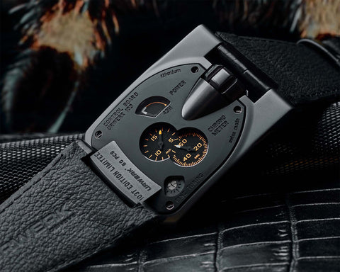 URWERK UR-103T Fireleg case-back showing control board and indicators.