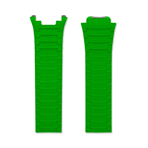 URWERK UR-150 green rubber strap showing material and texture.
