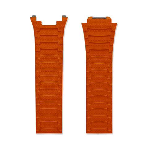 URWERK UR-150 orange rubber strap showing material and texture.