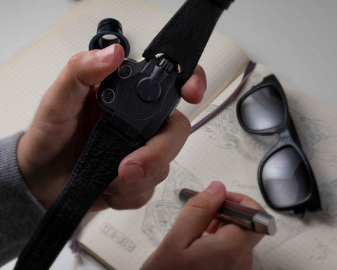 URWERK UR-110 PT case-back featuring twin turbine winding regulation system and technical architecture.
