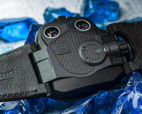 URWERK UR-110 Singapore Edition case-back featuring twin turbine winding regulation system.