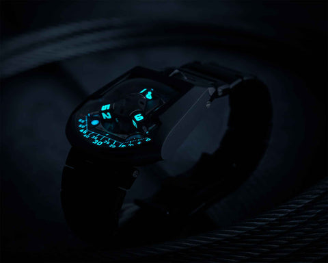 URWERK UR-202S AlTiN limited edition of 50 pieces with moon phase and day night indicator.